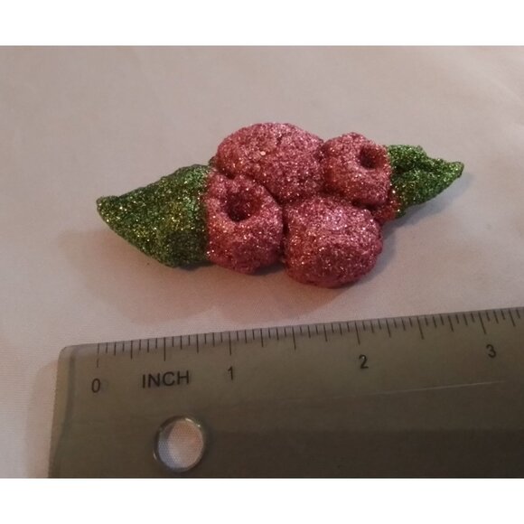 Hair Clip Barrette Raspberries with Green Leaves - Picture 2 of 3